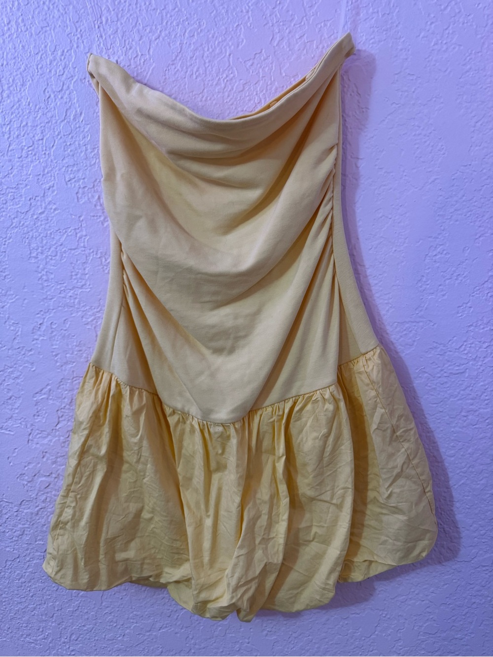 Madden Girl Pale Yellow Strappless Mini dress drop waist with bubble skirt